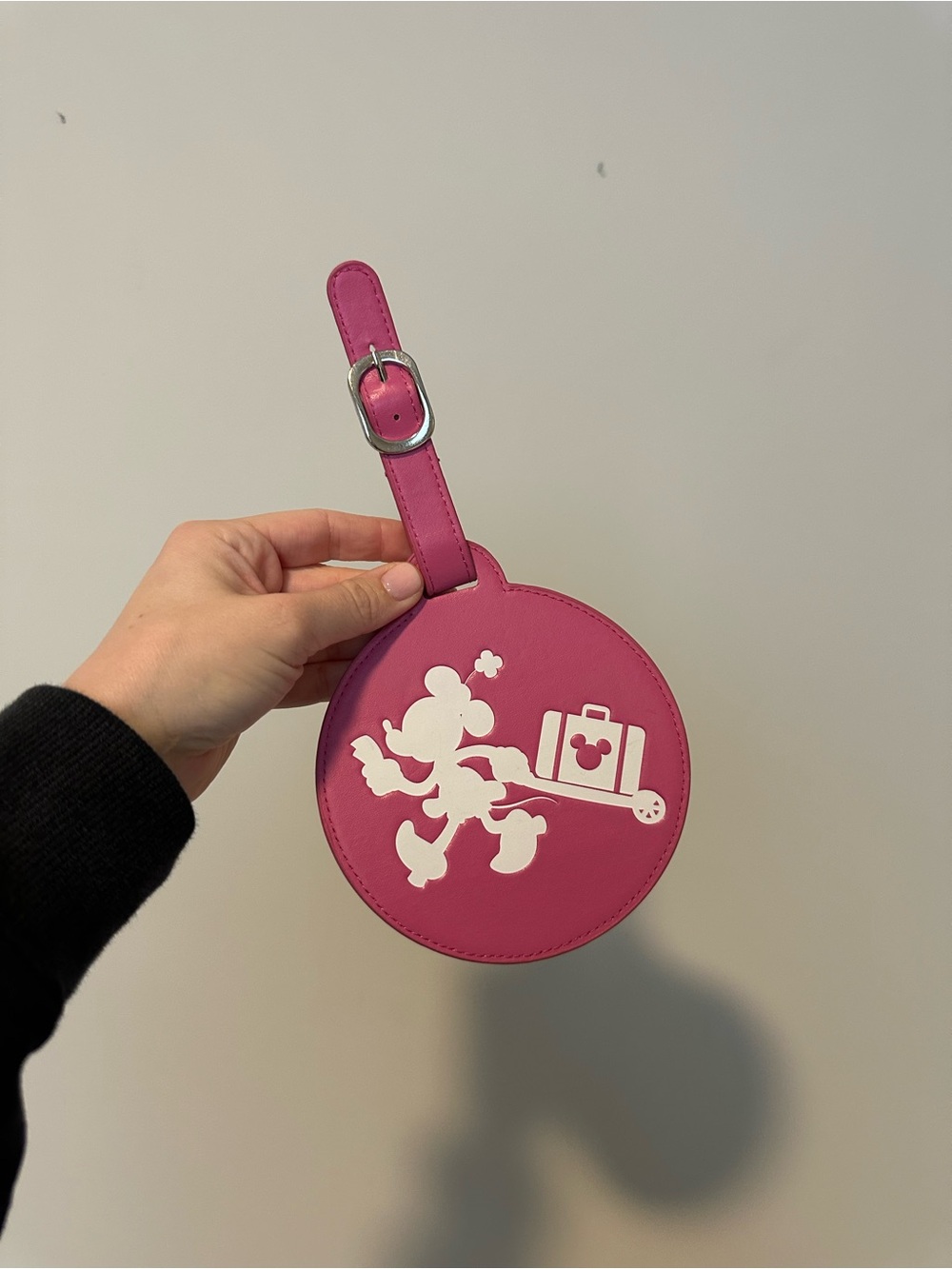 Disney Pink Round Luggage Tag with White Minnie Silhouette